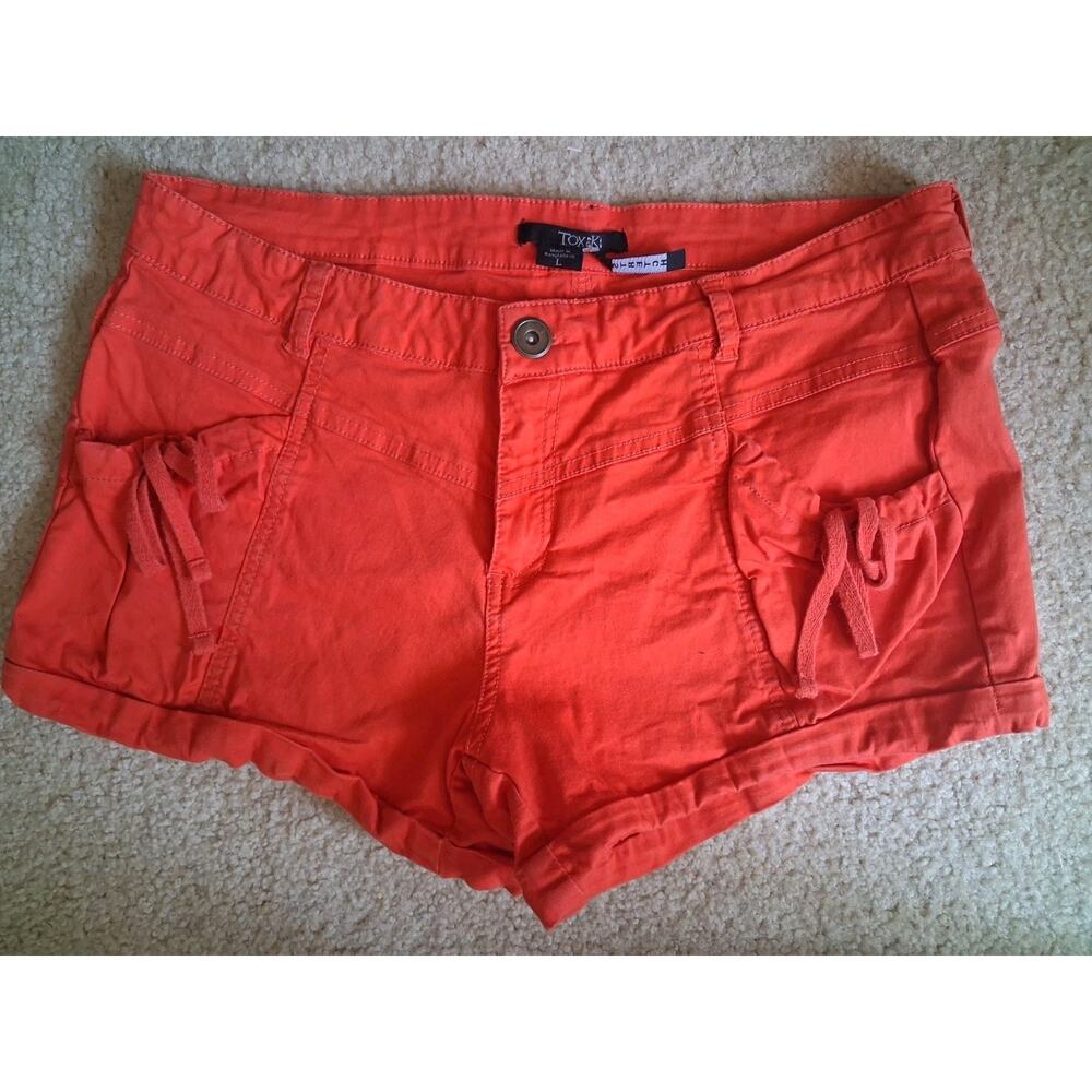 TOKY Women's Utility Shorts Orange Cotton Button Drawstring Pockets Size S